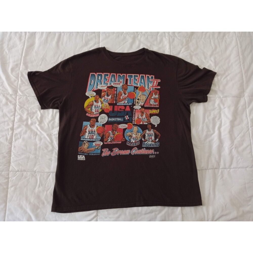 Dream Team II USA Basketball FIBA Brown T-shirt Men's Medium - Vintage RARE 90s